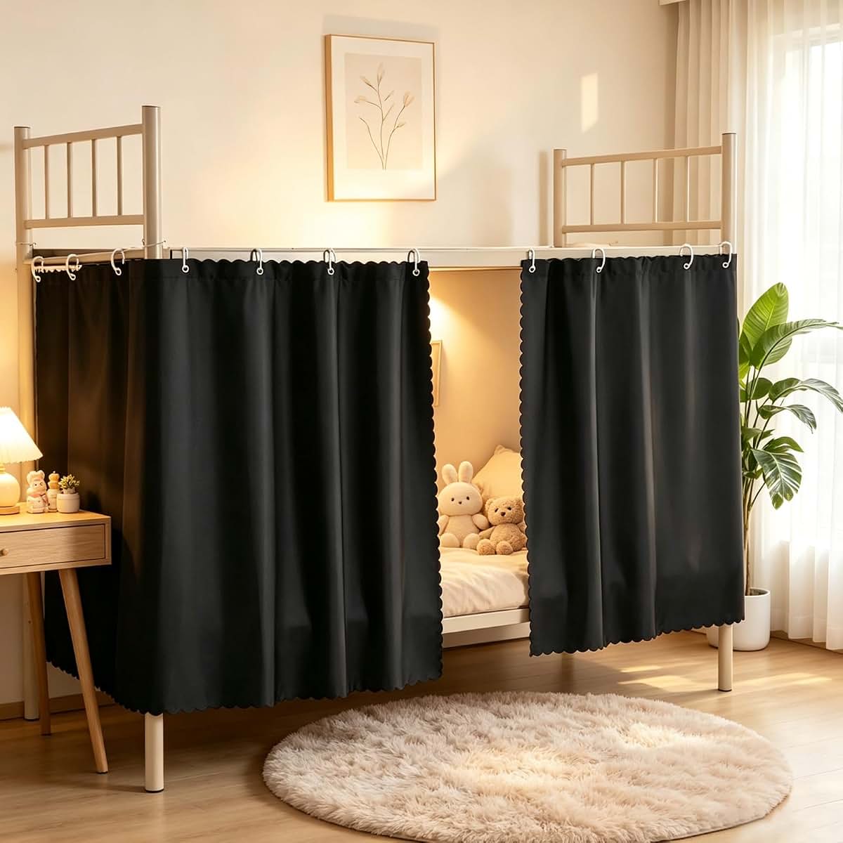 SunYoda Dorm Blackout Bottom Bunk Bed Curtains Privacy Curtains 2 Panels Black