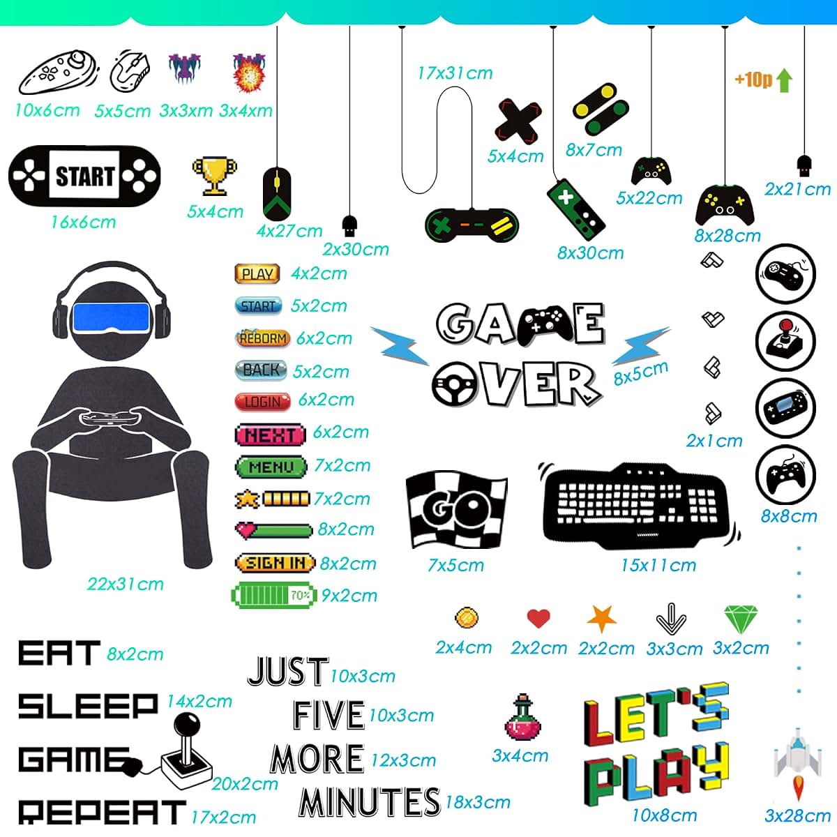 BabyOneStop Gamer Wall Decals Removable PVC Video Game Stickers