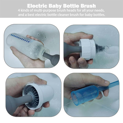 WHNL Electric Baby Bottle Brush Set with Rechargeable Cleaner and Silicone Brushes (Grey)