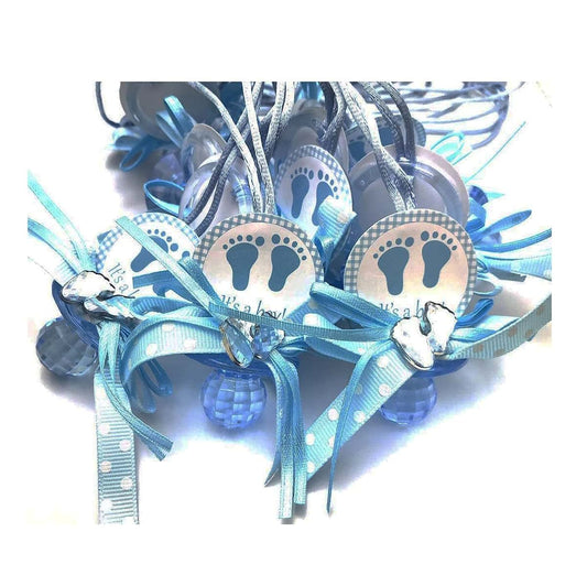 RBN 12 PCS Pacifier Blue Baby Foot Print ITS A BOY Necklaces Shower Game Favors Prizes Girl Decor (Blue), 1 Count (Pack