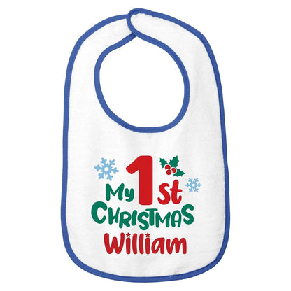 Smiling Jindo Personalized My 1st Christmas Baby Bib With Custom Name
