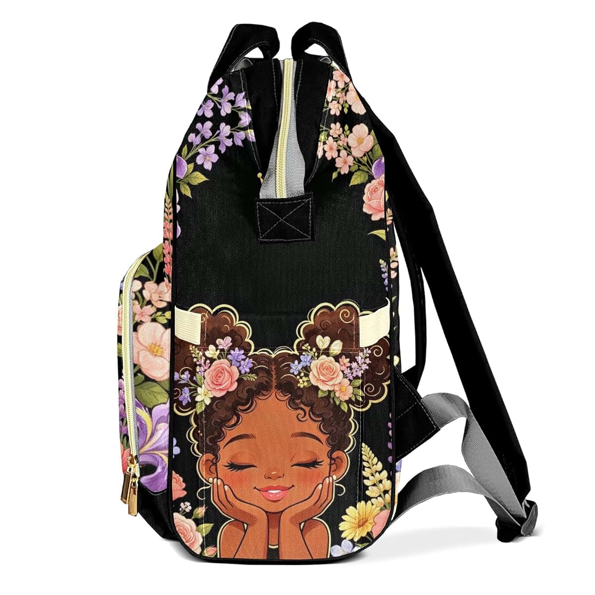 YallLocoMo Custom Diaper Bag Backpack for Girls Boys Kids Lupine Wildflower Black Girl Princess Gift the Best: Spacious (photo 3)