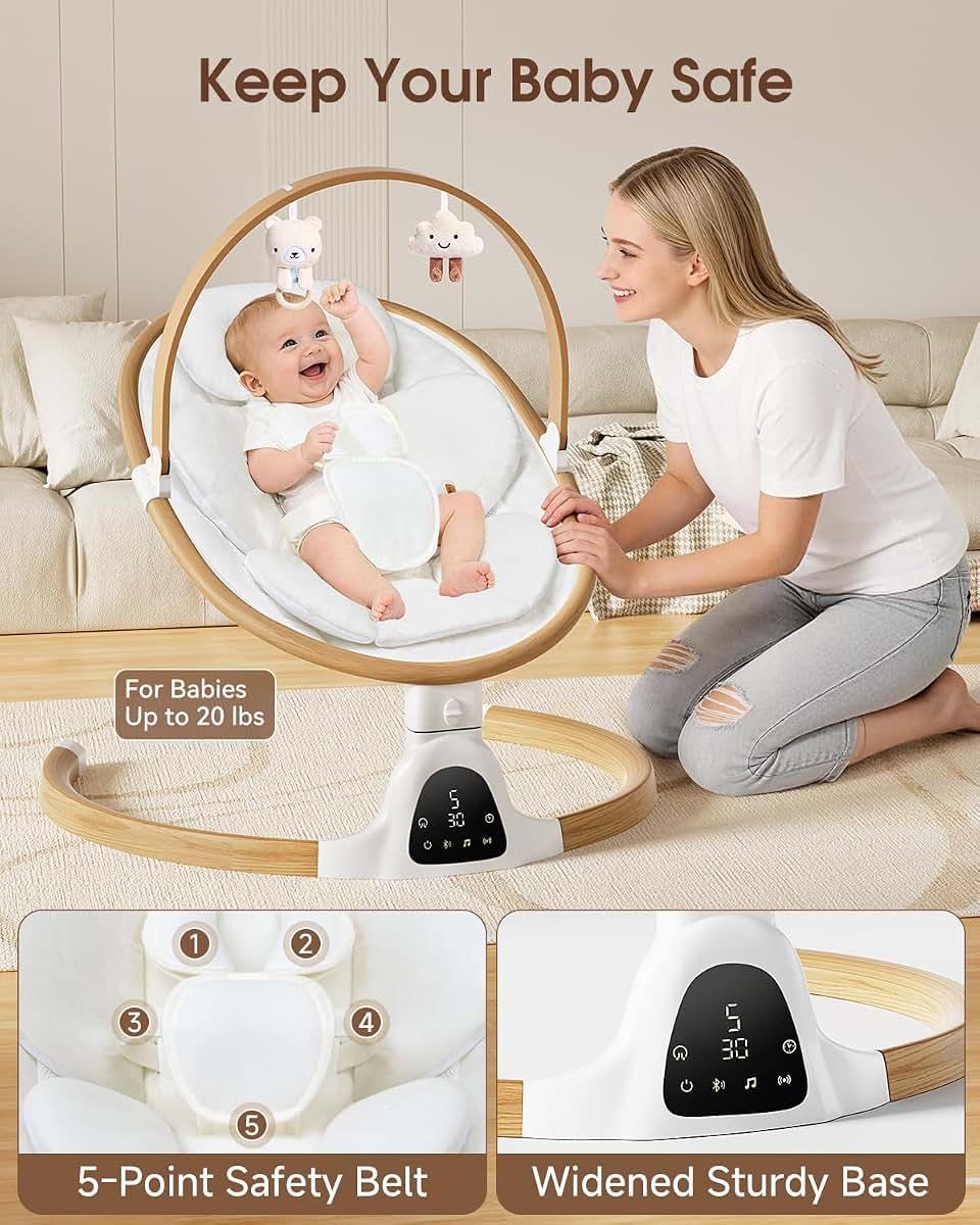 BabyOneStop Electric Infant Swing with 5 Speed Modes and Bluetooth