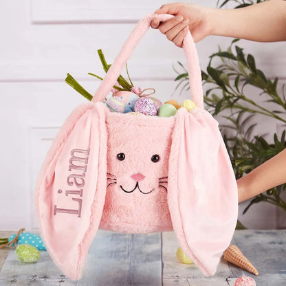 shiguangji Personalized Bunny Easter Basket, Fur Easter Basket with Name, Plush Easter Bucket, Bunny Face Tote, Kids (photo 4)