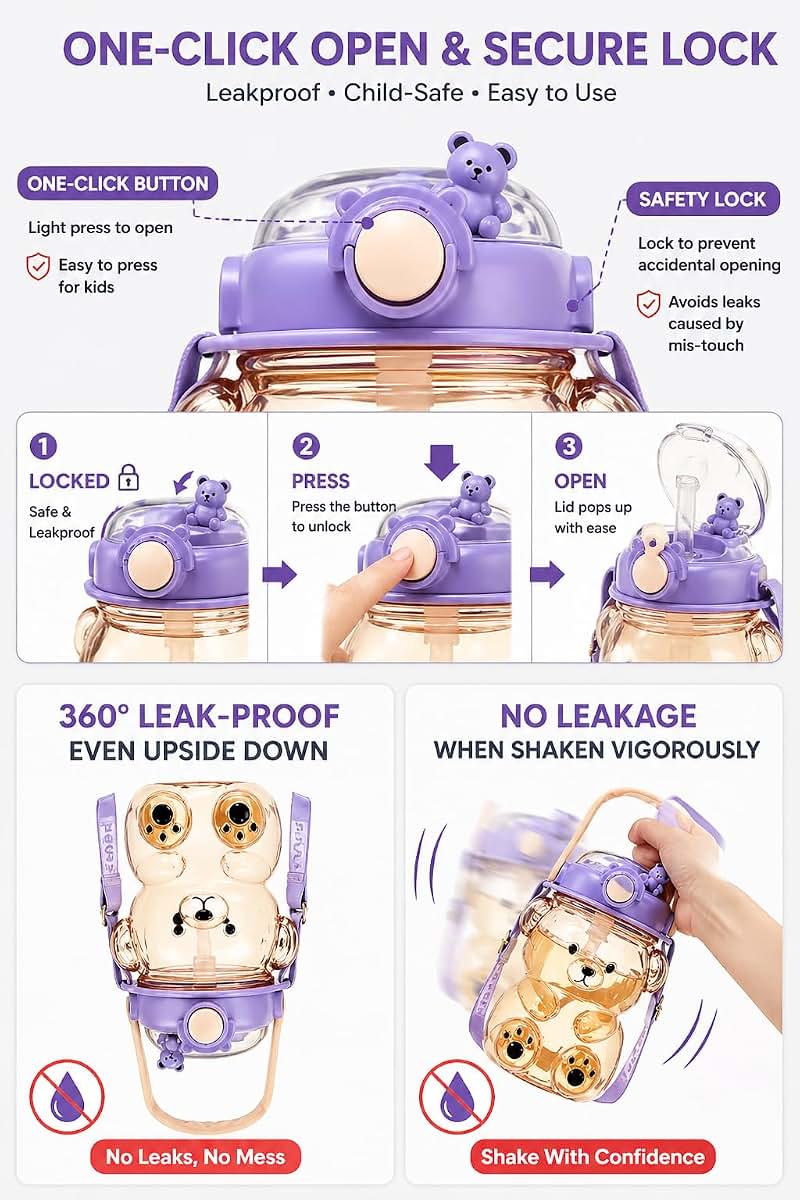 DegoCython Bear Cup | Large Capacity Kids Water Bottle with Handle