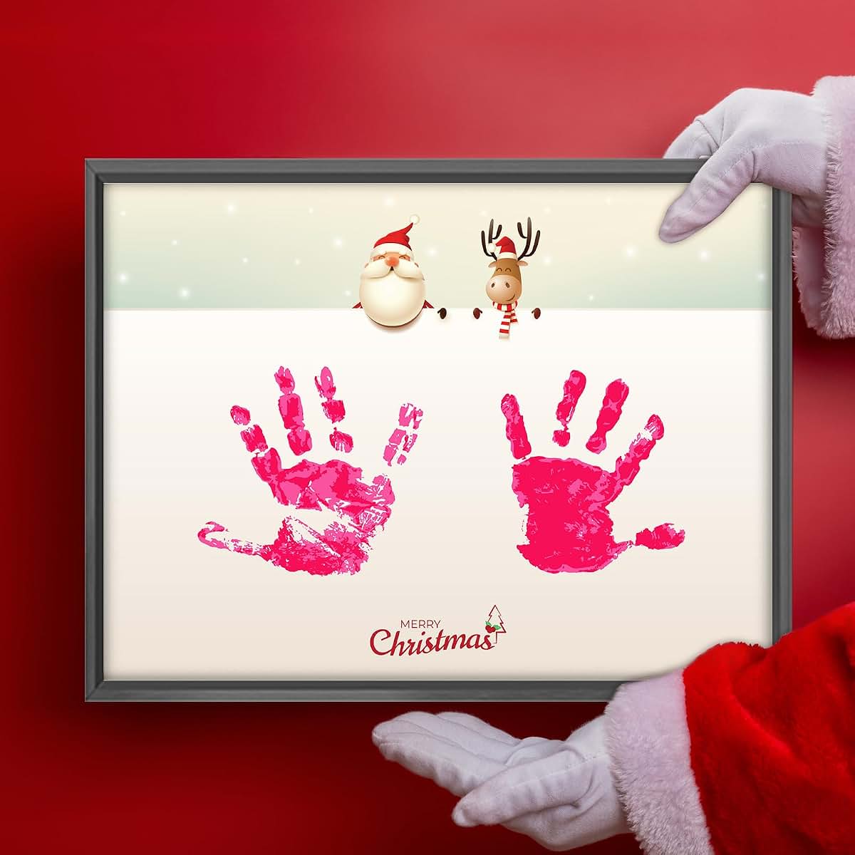 W WHEEL UP Personalized Christmas Handprint Framed Canvas Wall Art
