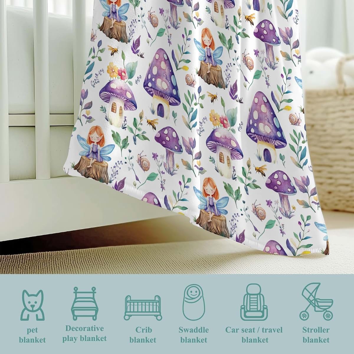 Wicbfdfv Cute Magical Fairies Mushroom Purple Baby Blanket (photo 4)
