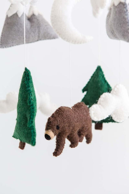 Nivas Bear and Mountain Mobile - Woodland Bear Wilderness Neutral Baby Felt Mobile