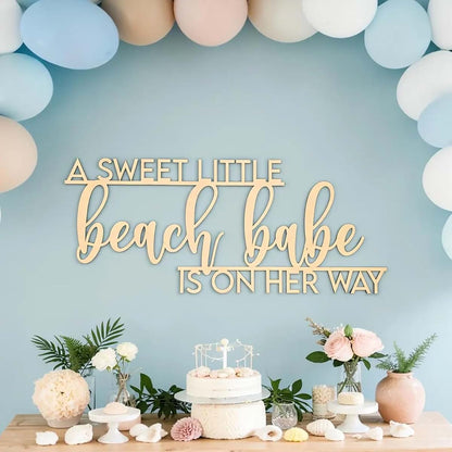 BabyOneStop A Little Beach Babe Is On The Way Wooden Backdrop Sign