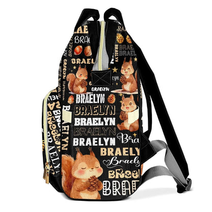 YallLocoMo Personalized Diaper Bag Backpack Name Watercolor Squirrel Pinecone Monogram Clear Up Clutter: Big Capacity (photo 3)