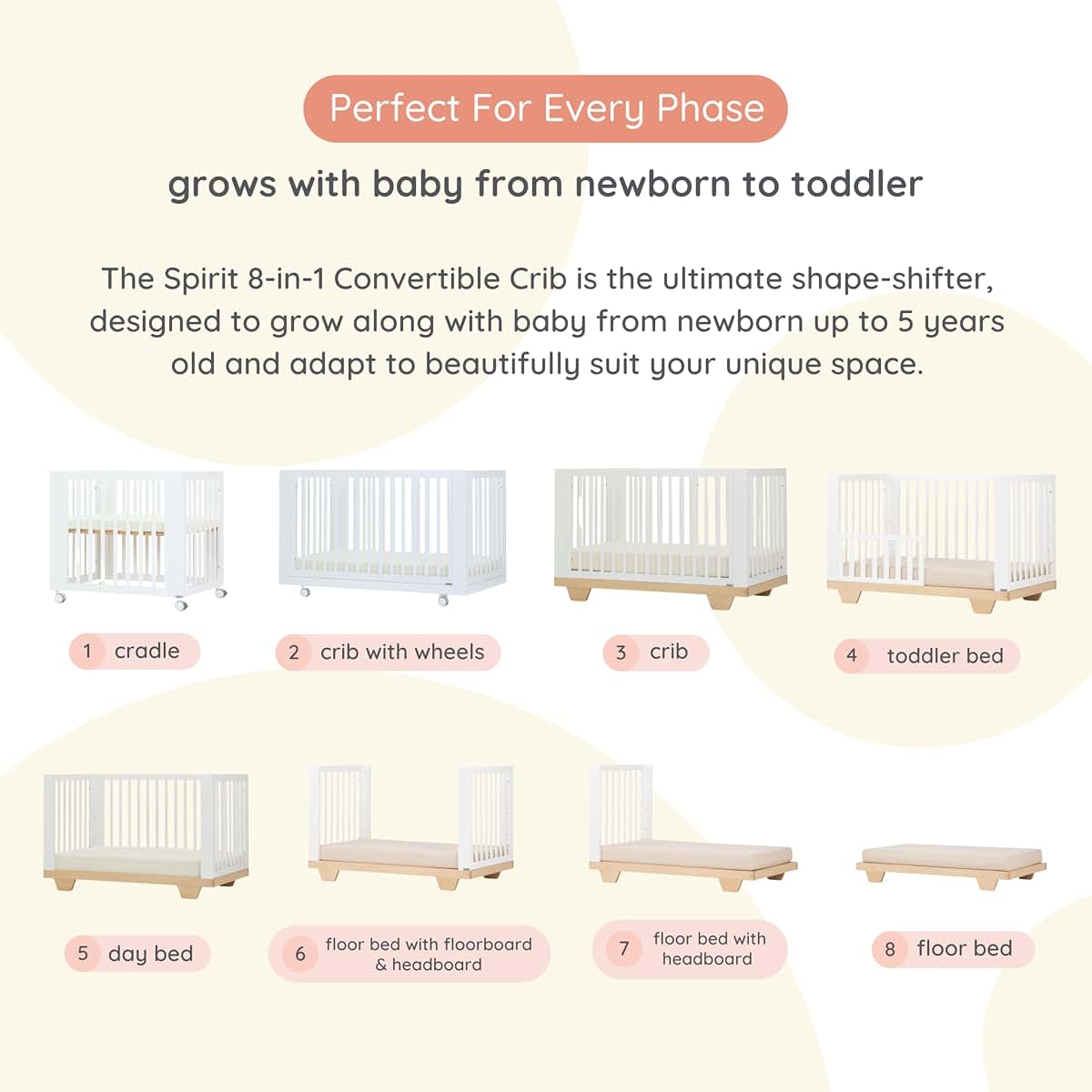 Dadada Baby Spirit 8-in-1 Convertible Crib in Beechwood
