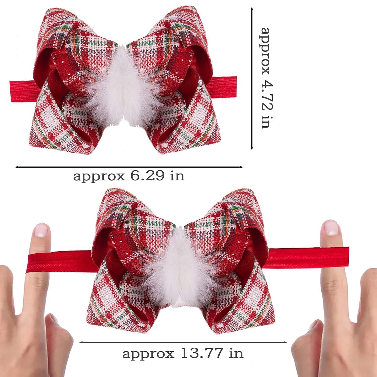 JIAHANG Christmas 6 Inch Hair Bow Headband with Pom Pom for Baby Girls, Pack of 3
