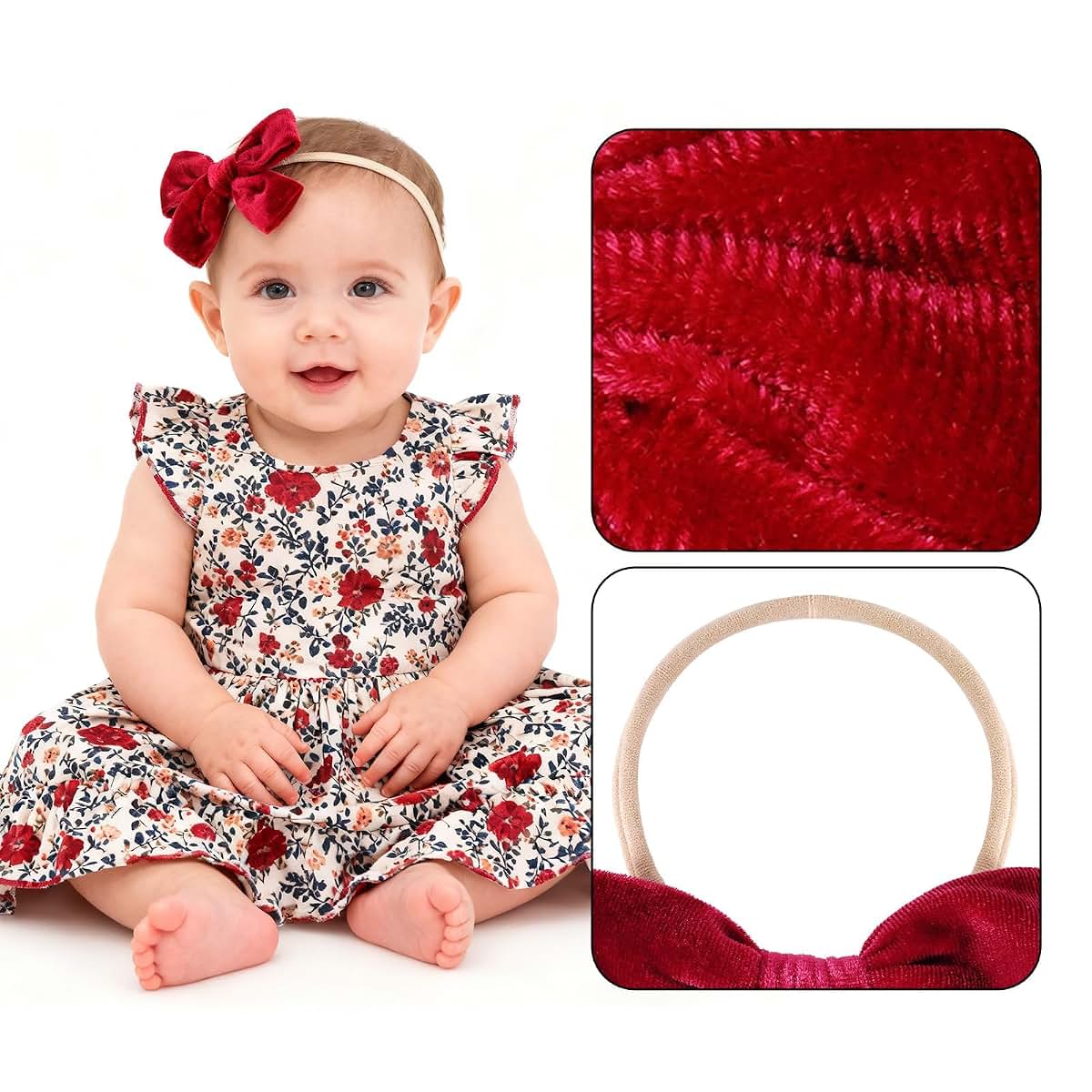 Velvet Bow Nylon Band Headband Set for Newborn Infant Girl
