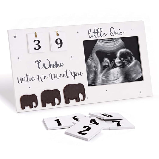 CleverCub Kids Baby Sonogram Picture Frame with Weekly Countdown Cards