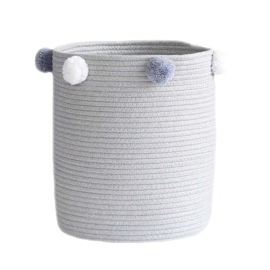 Komagome Cotton Rope Woven Laundry Basket With Fluffy Ball - Gray