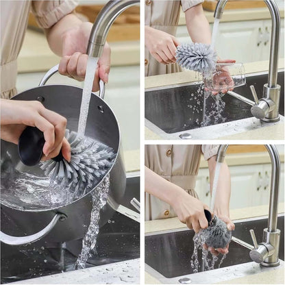 Glass Cleaning Brush with Suction Cup Base, Grey for Bottles Cups & Glassware