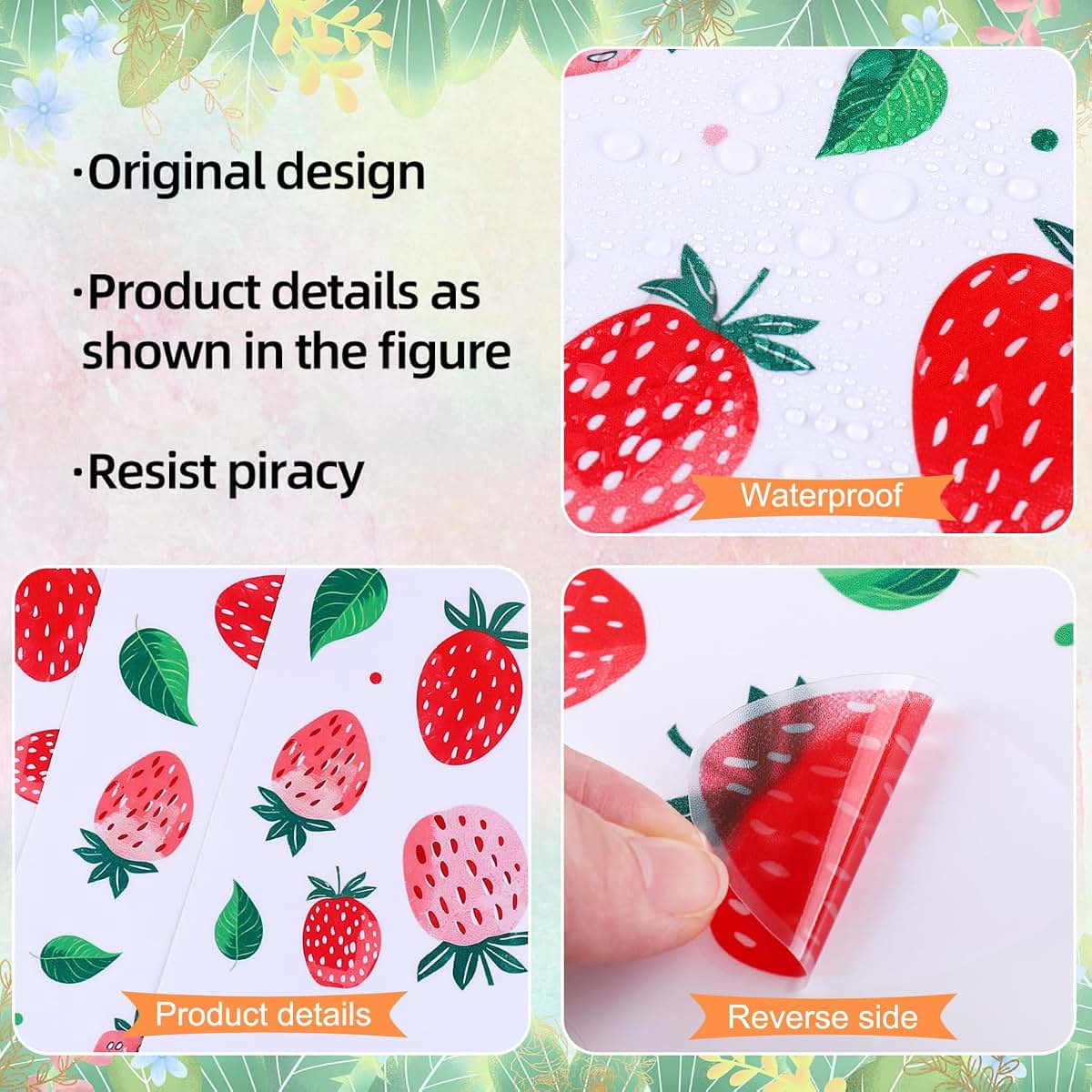 DTLIFEK 4 Sheets Removable Strawberry Wall Decals Red Strawberry with Green Leaves Wall Stickers Peel and Stick Boho