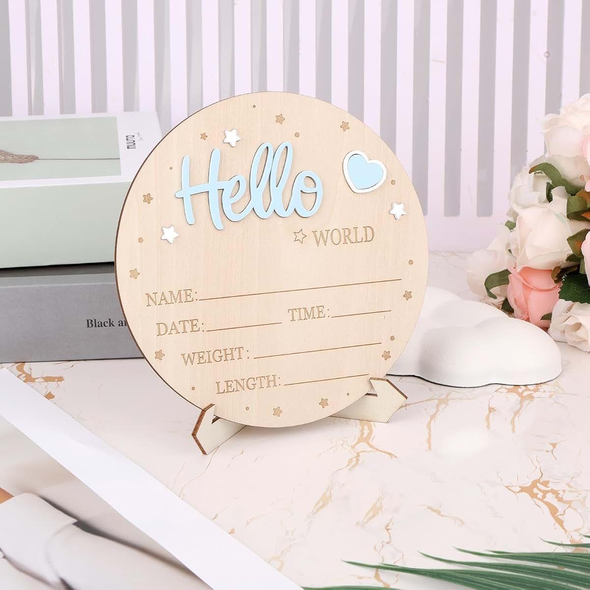 Wooden Baby Announcement Sign Board for Newborn Photo Prop Decor