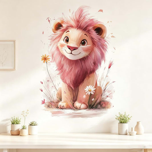 PVIKOSROL Cute Pink Lion Wall Decal, Removable Vinyl Sticker for Kids Bedroom, Nursery, Classroom, and Playroom Decor