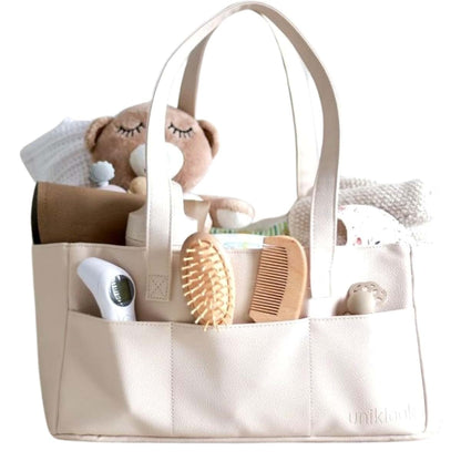 Uniklook Baby Diaper Caddy, Vegan Leather Nursery Storage Organizer with 5 Compartments