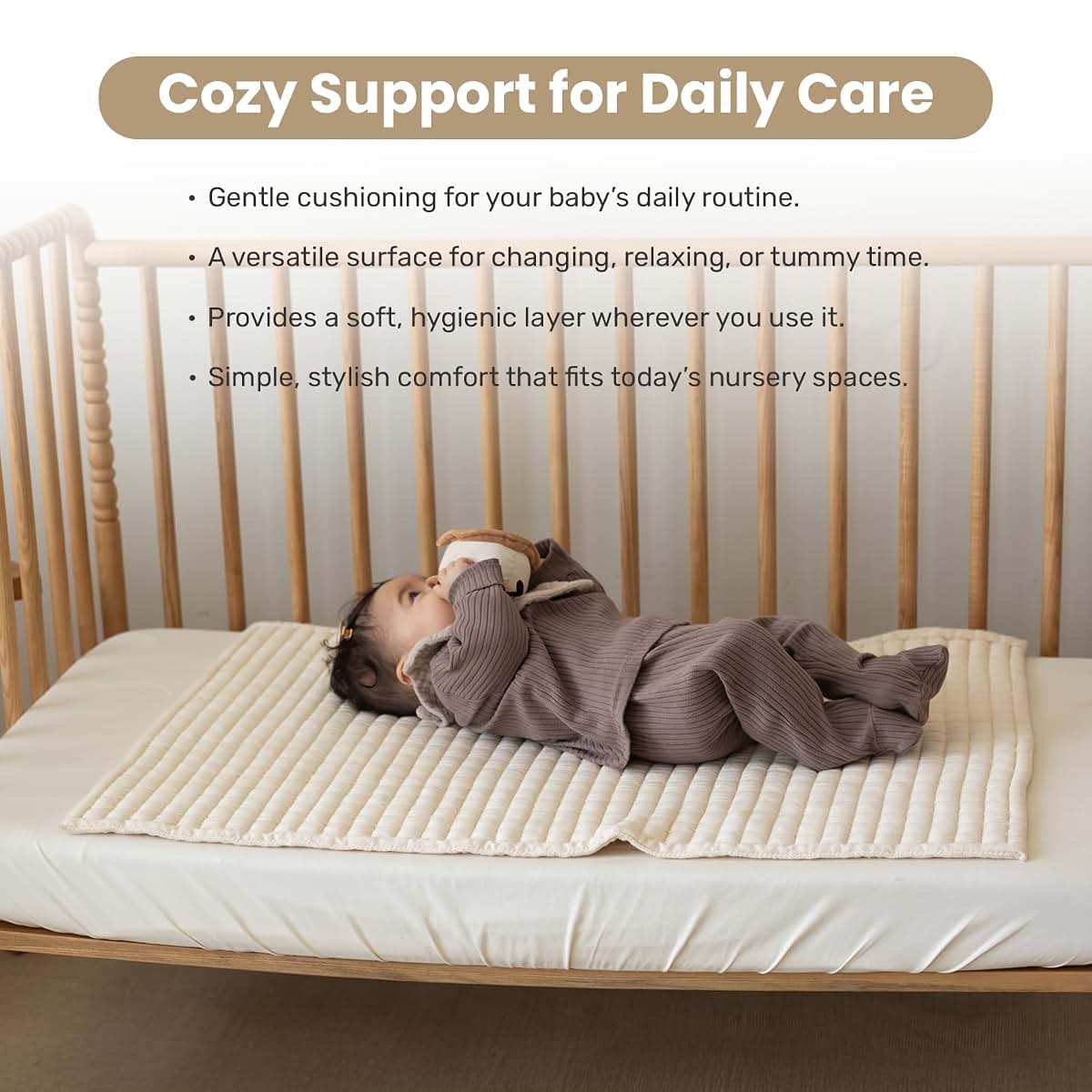 Little Dedi Organic Cotton Changing Mat 20x33 In, Plain Earth Ivory (photo 4)