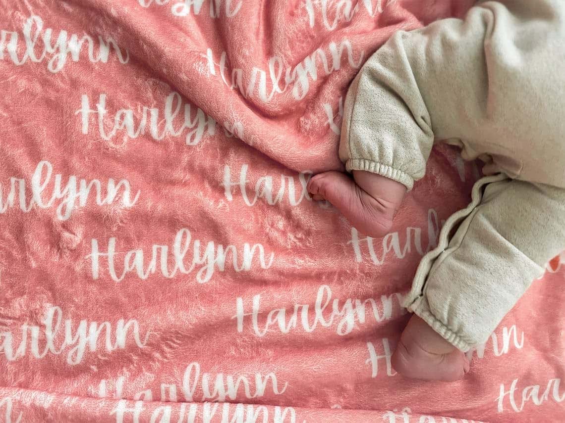 OMG SHIRTS Personalized Baby Kids Blanket with Name, Customized Baby Gift Girls Blanket, Customized Swaddle Blanket (photo 4)
