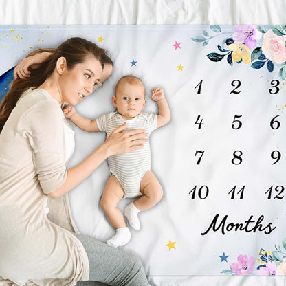 CSFOTO Flower Moon Baby Monthly Milestone Blanket 60x40 Inch with Frame