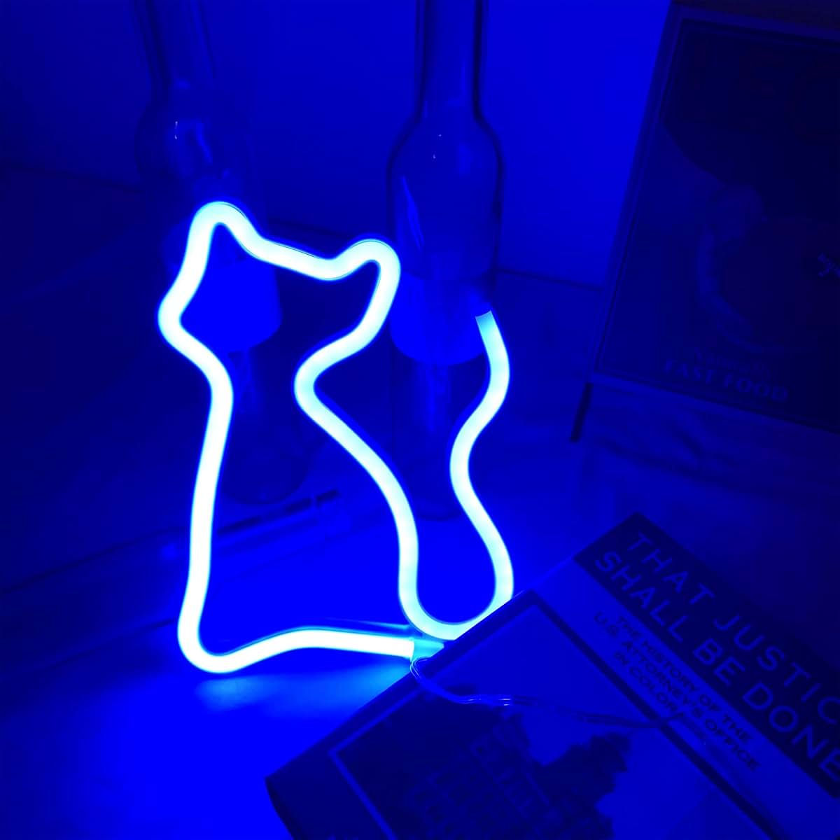 BabyOneStop Blue Cat Neon Light Wall Decor