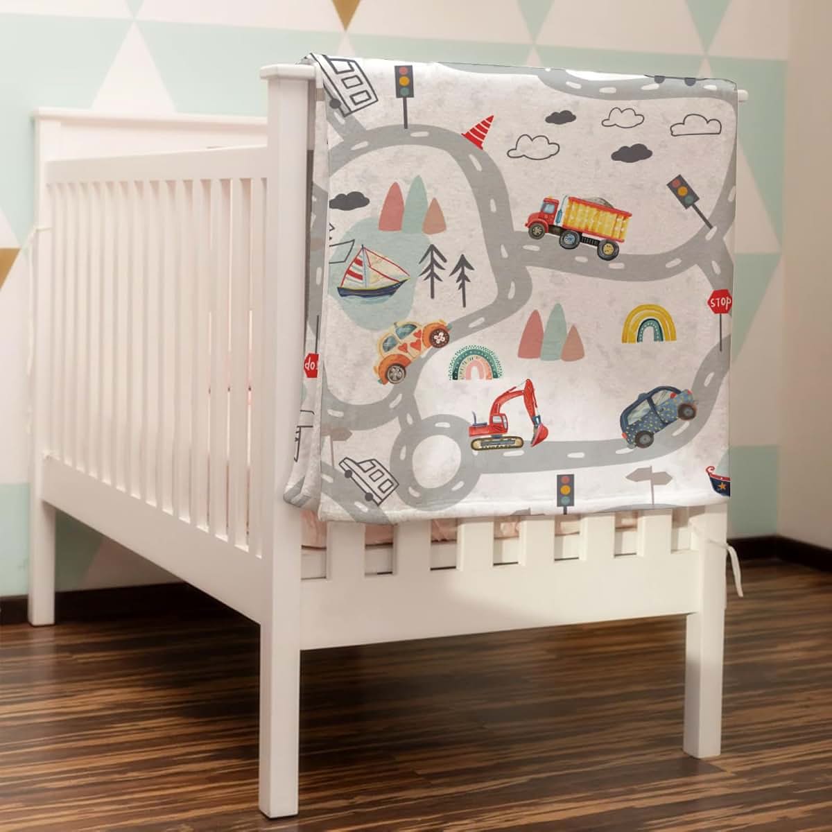 BabyOneStop Cartoon Road Car Vehicles Flannel Baby Blanket 60x80