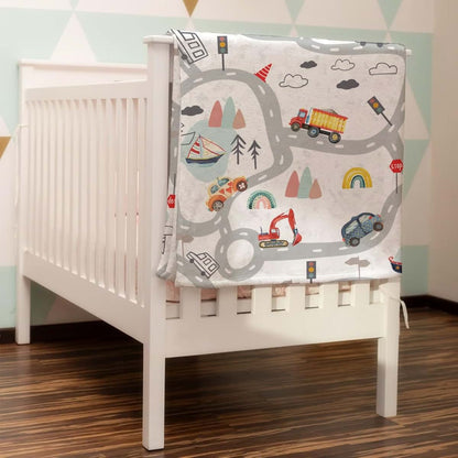 BabyOneStop Cartoon Road Car Vehicles Flannel Baby Blanket 60x80