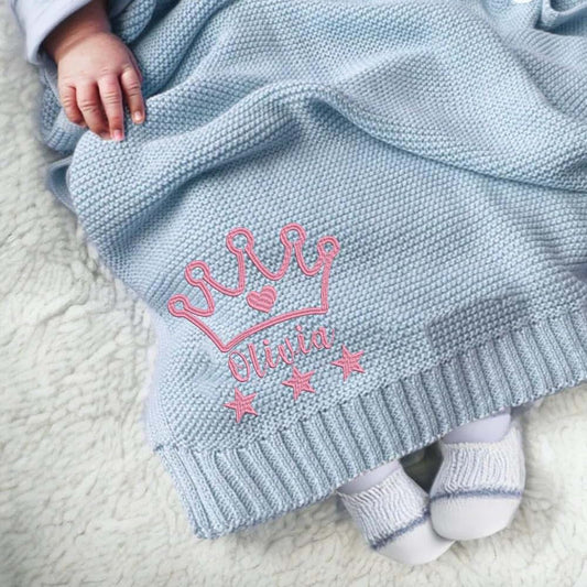 Noni Luxury Personalized Baby Blanket, Embroidery Gift for Baby Shower, Custom Knit Baby Blanket, Newborn Baby Gifts