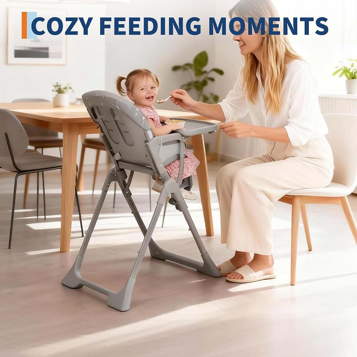 PeacefulHues Foldable Baby High Chair With Adjustable Height