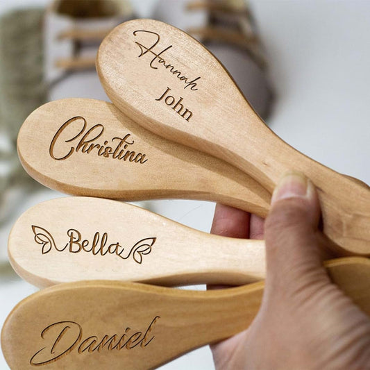 ZYMECH Personalized Baby Hairbrush,Custom Name Engrave Wooden Newborn Hair Brush Comb Brush Birth/Baptism/Birthday Baby