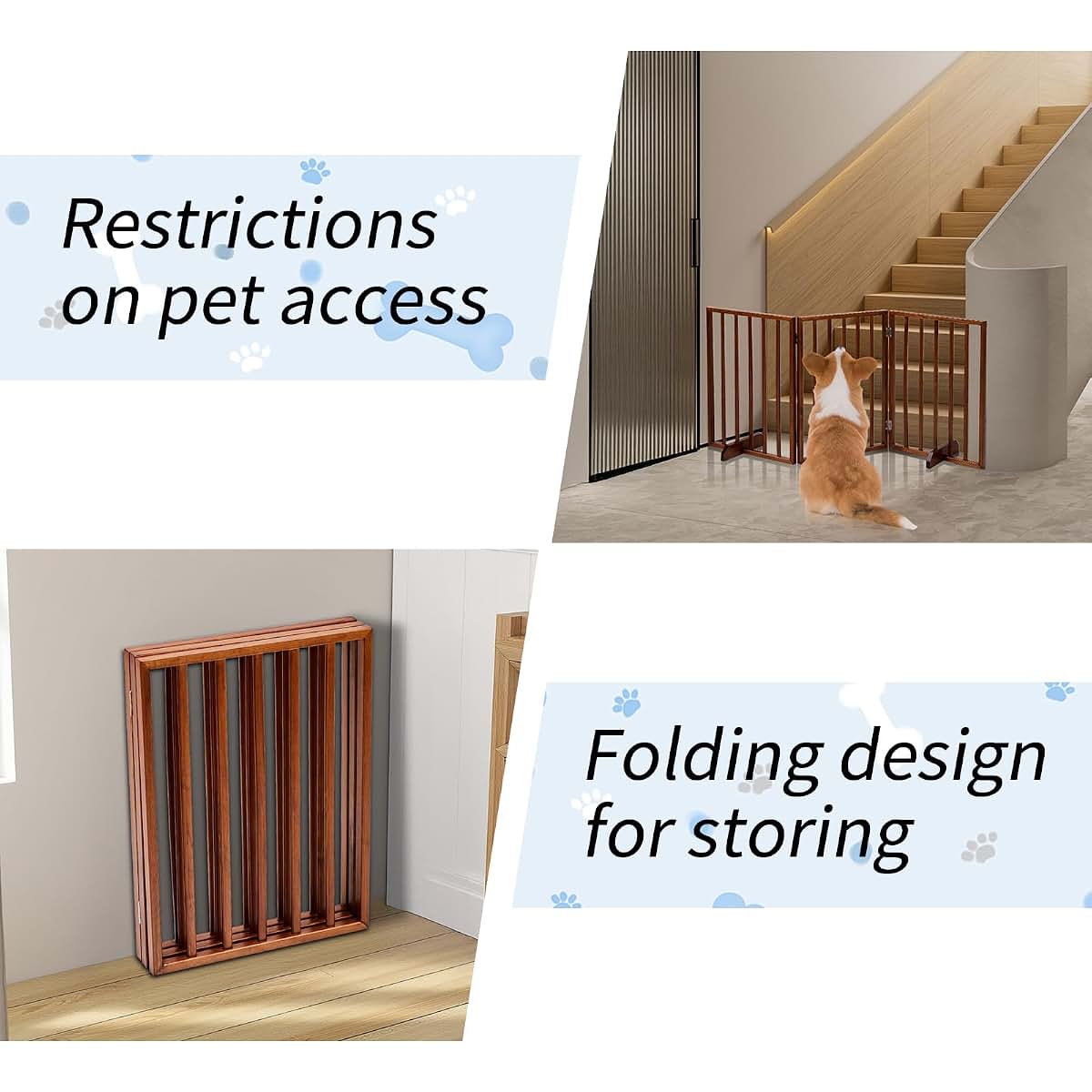 Dog Gate Indoor Wooden Pet Barrier for Doorways