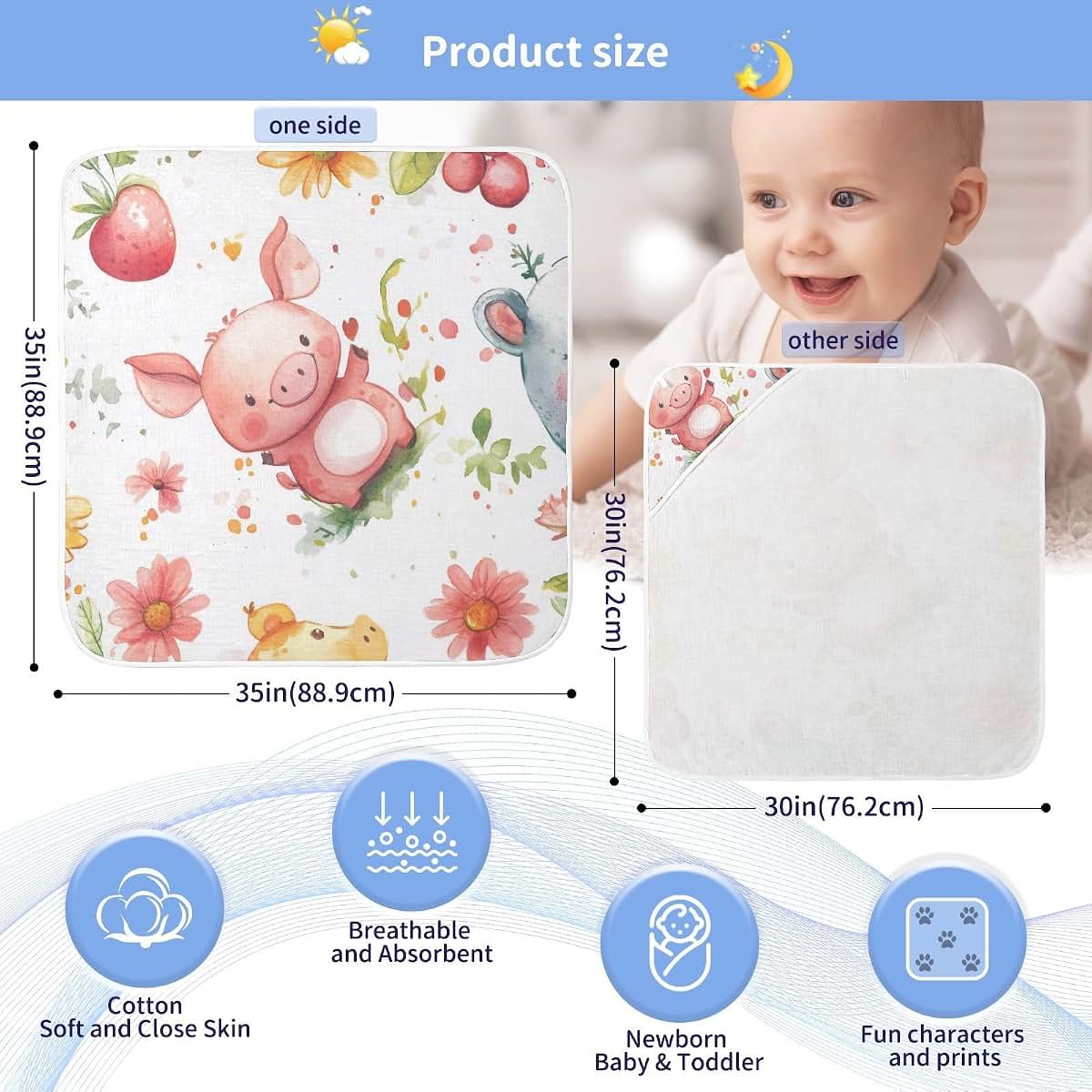 Msyxl Cartoon Pig Hooded Bath Towel - Absorbent Muslin Cotton for Babies