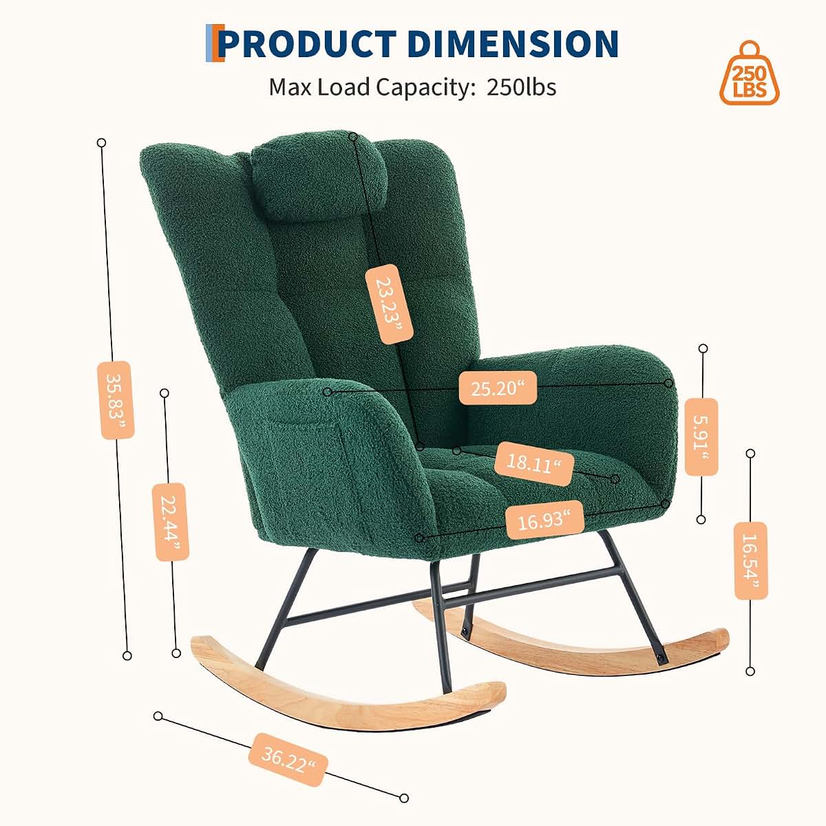 PtioHavn Ergonomic Rocking Chair, High-Back Glider With Plush Cushion (photo 3)
