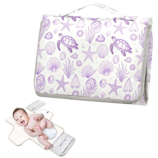 decor gift Reusable Baby Pee Pads with Tissue Pocket Coastal Beach Summer Purple Ocean Seashell Changing pad for