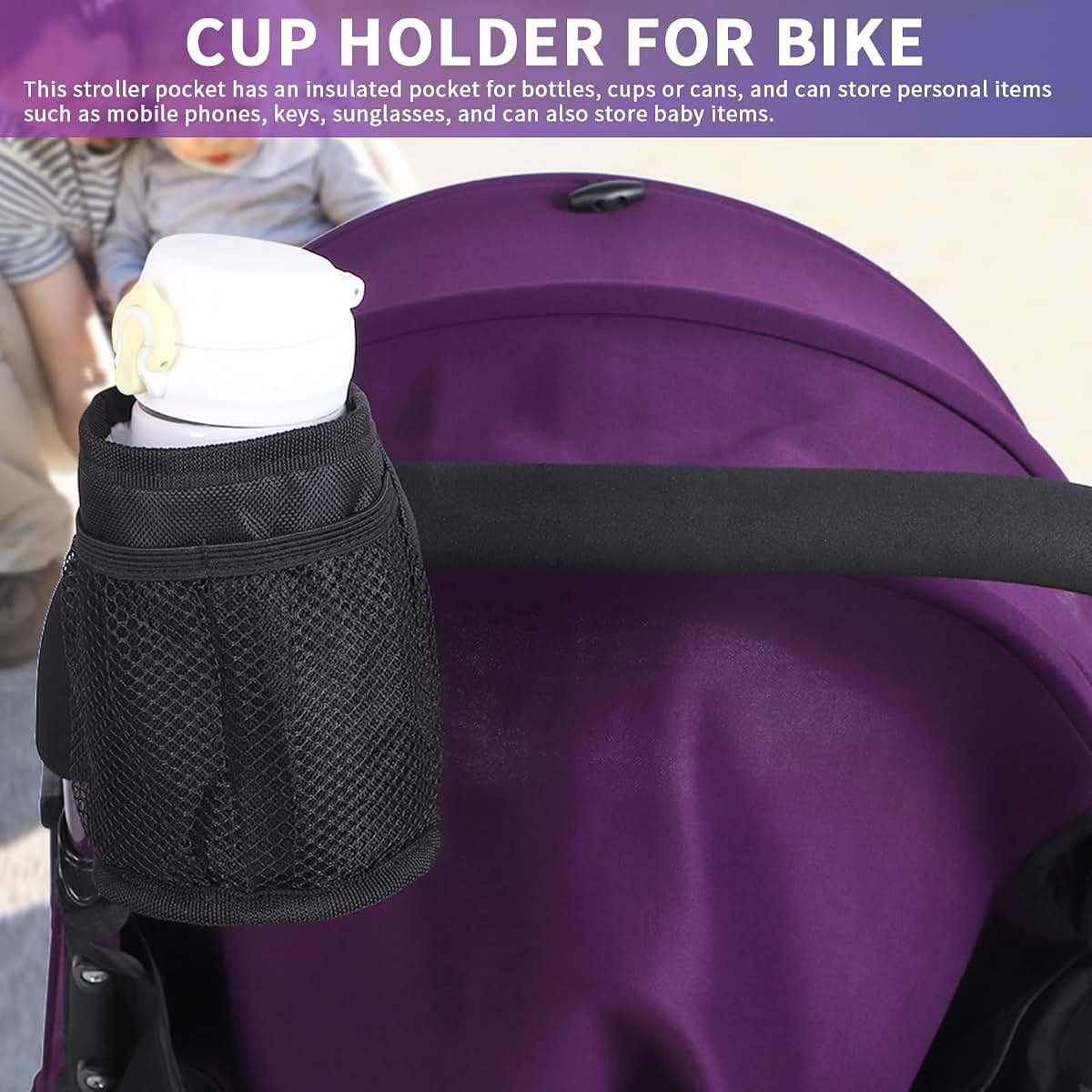 Oumefar Stroller Cup Holder with Several Mesh Pockets, Sturdy Polyester Material Wheelchair Cup Holder for Pushchair (photo 2)
