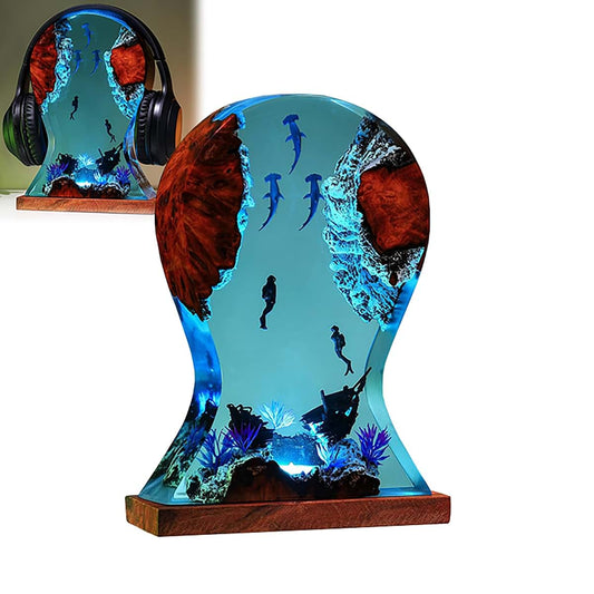 ZZPXMY Resin Light Headphone Holder, Handmade Home Decor Desktop Headphone Holder, Ocean Theme Perspective Painting
