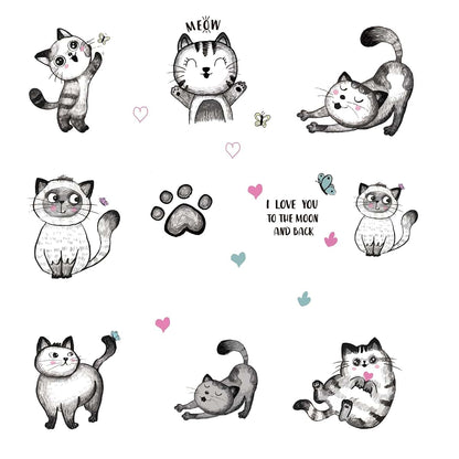 BabyOneStop Cartoon Cat Wall Decals with Heart and Paw Prints