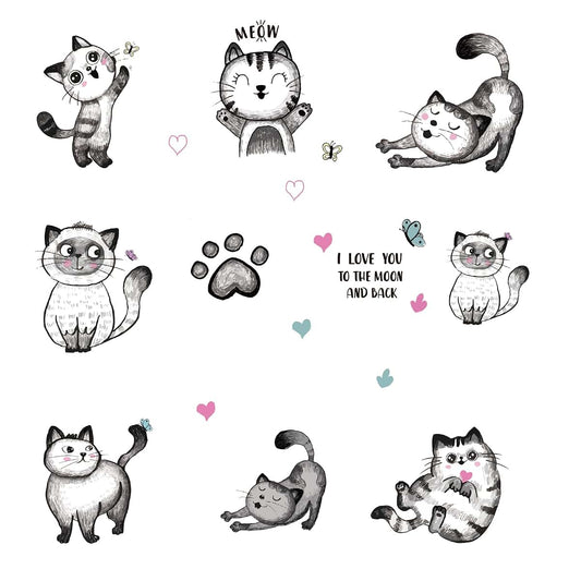 BabyOneStop Cartoon Cat Wall Decals with Heart and Paw Prints