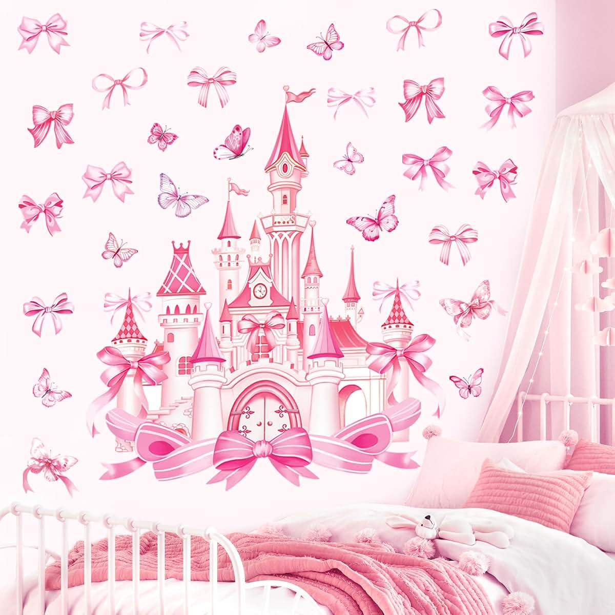 wondever Wall Decals Set - Large Castle & Butterfly Stickers for Nursery Decor