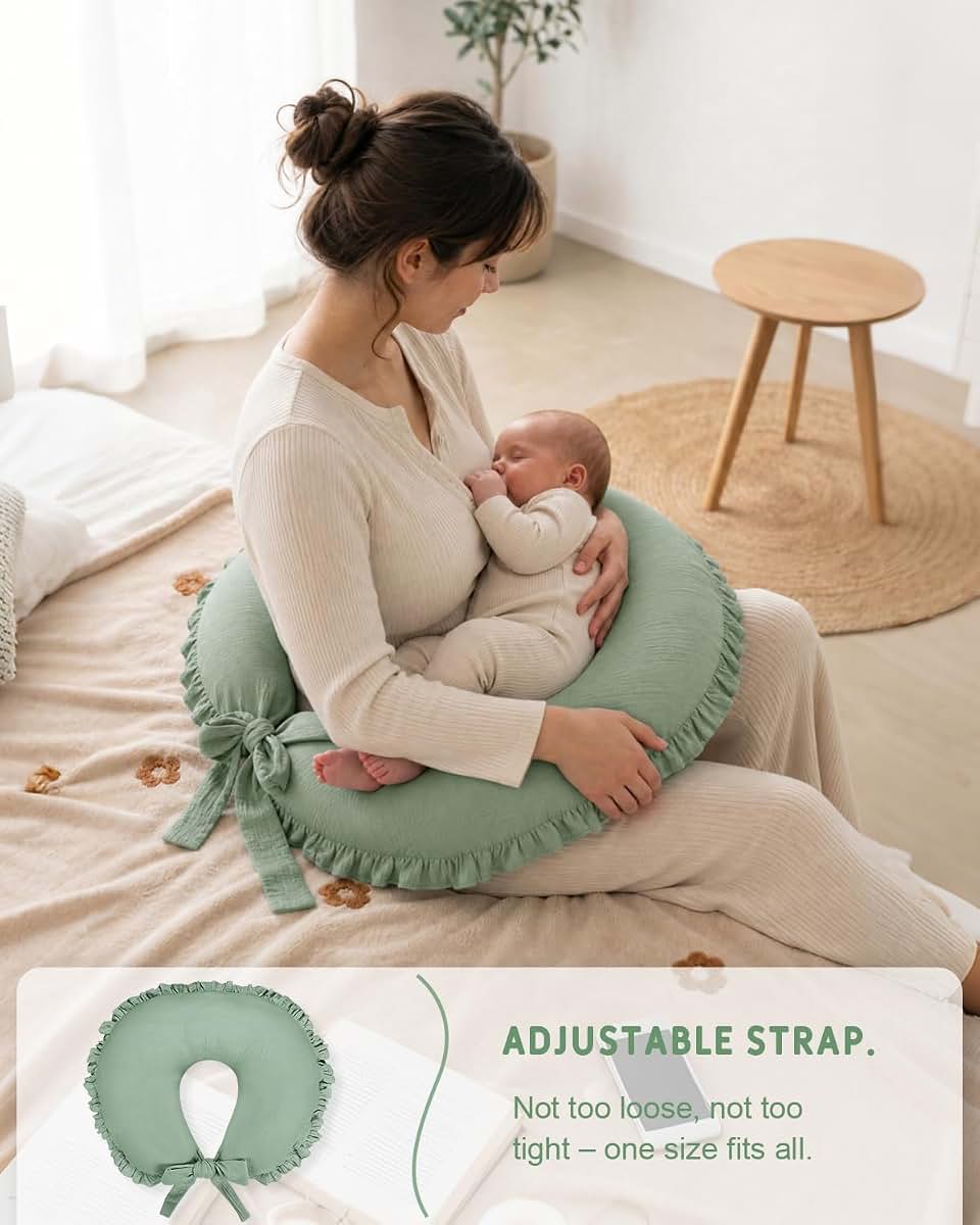 Muslin Nursing Pillow Cover, Soft & Breathable for Breastfeeding, Green(Only Cover)