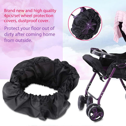GOTOTOP Stroller Wheel Covers, 4-Pack Black Polyester Dust Covers for Single Strollers