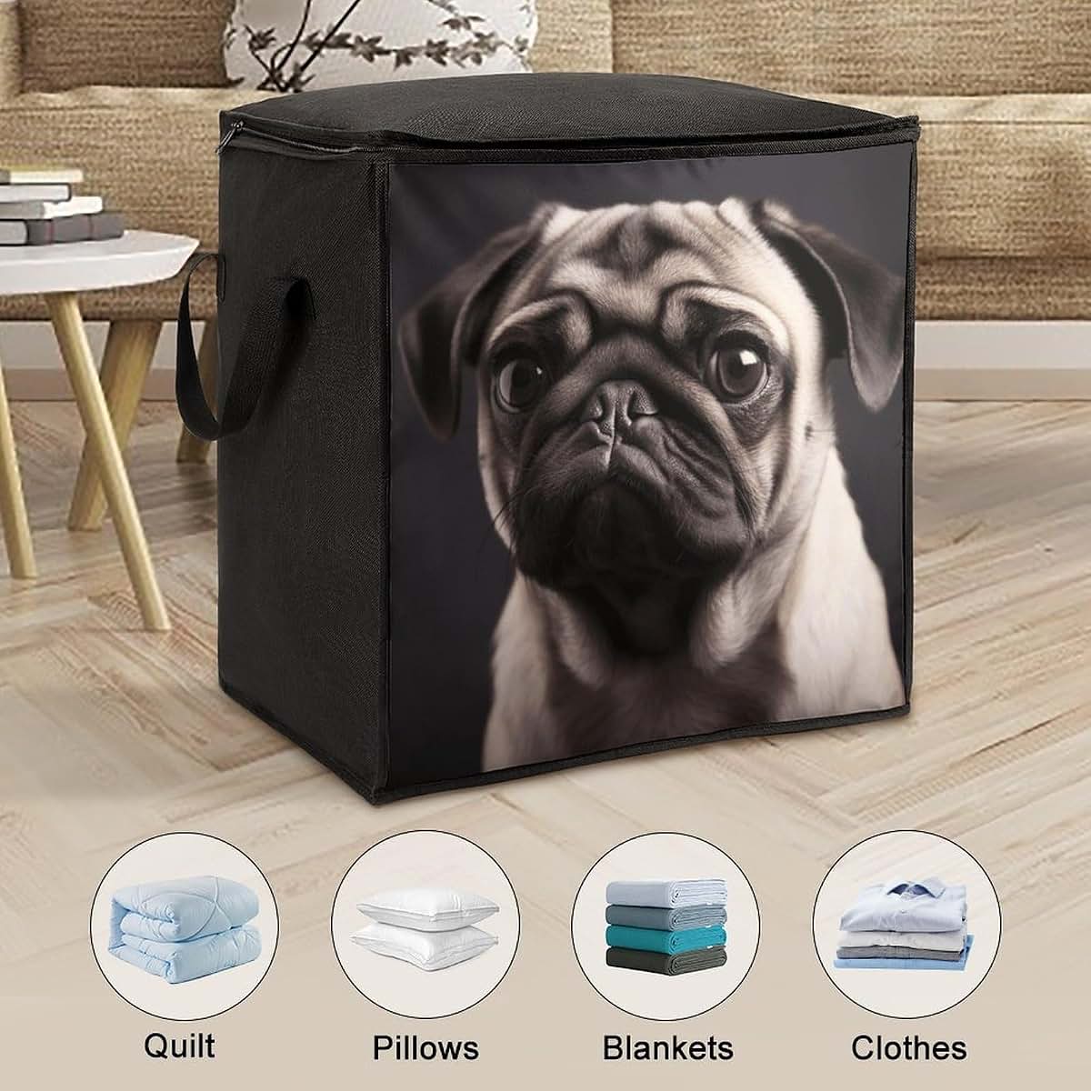 BTCOWZRV Pug Storage Bag With Carry Handles And Zipper (photo 3)