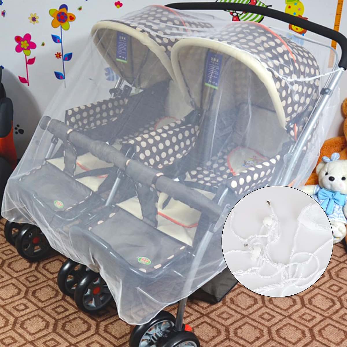 Universal Breathable Polyester Stroller Net Cover for Double and Twin Baby Strollers