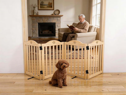 Oapety Freestanding 4-Panel Wooden Pet Gate, 23.6" Tall