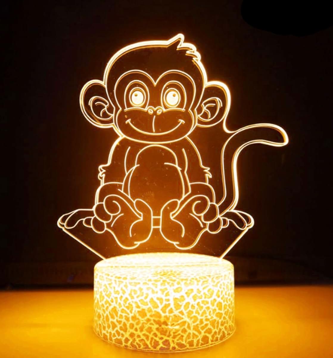 Jinnwell 3D Monkey Night Light Lamp Illusion 7 Color Changing Touch Table Desk Decoration Lamps Acrylic Flat ABS Base (photo 4)