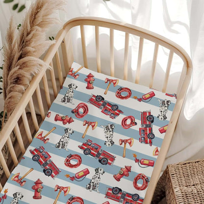 Wicbfdfv Cute Firetrucks Dogs Fitted Baby Crib Sheet for Boys Girls 52x28Inch Red Truck Dog Fitted Crib Mattress Cover