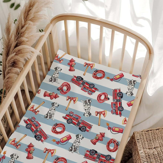 Wicbfdfv Cute Firetrucks Dogs Fitted Baby Crib Sheet for Boys Girls 52x28Inch Red Truck Dog Fitted Crib Mattress Cover